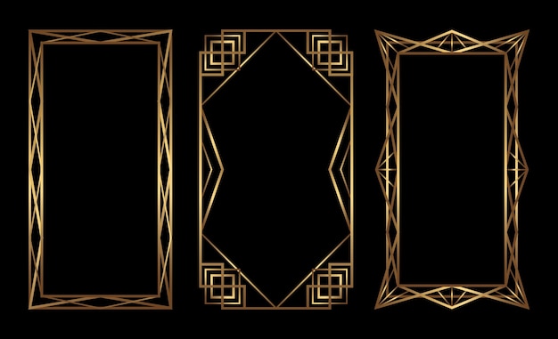 Gouden verticale vectorframes art deco-stijl lux gouden randen met lege plaats