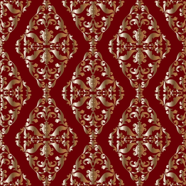 Vector gouden victoriaanse patroon op rode achtergrond naadloze antieke oosterse sieraad rode en gouden kleur