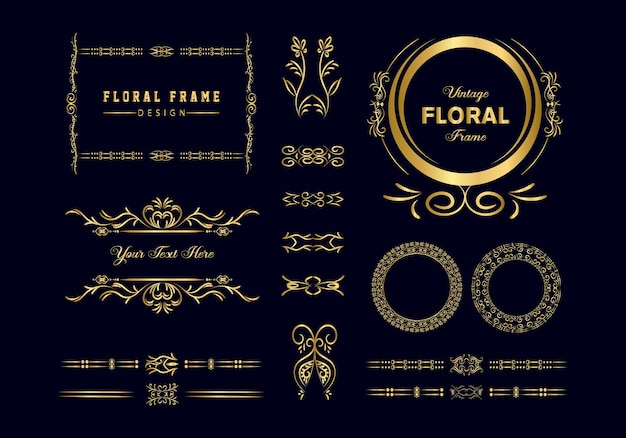 Gouden Vintage frames scheidingslijnen mega set geïsoleerd op wit Kalligrafische ontwerpelementen
