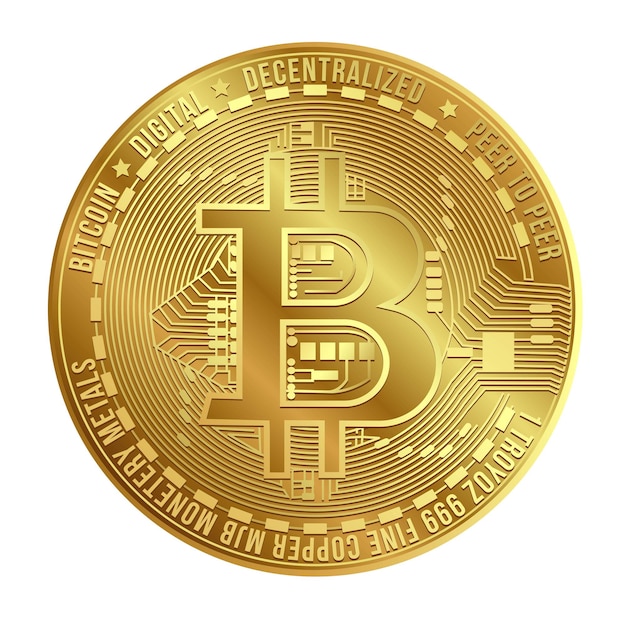Gouden virtuele bitcoin munt geïsoleerd op witte achtergrond Populaire cryptocurrencyBitcoin digitaal geld
