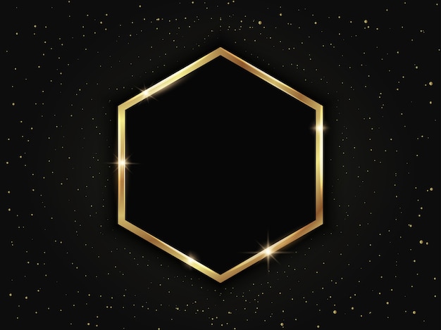 Gouden zeshoekig frame. geometrische luxe sjabloon op donkere achtergrond