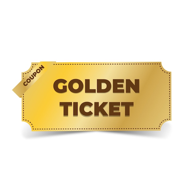 Goudkleurig label met tekst golden ticket op een witte achtergrond. vector illustratie
