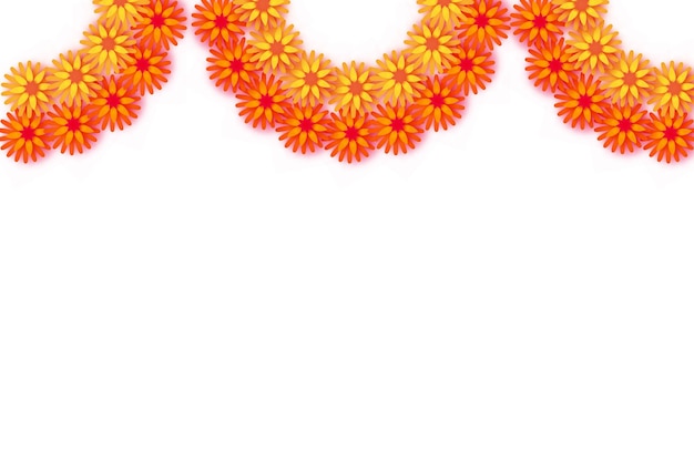 Vector goudsbloem garland. geel oranje papier snijbloem. indian festival bloem en mangoblad. fijne diwali, dashara, dussehra, ugadi. decoratieve elementen voor indiase viering. vector