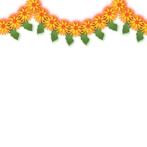 Goudsbloem. groene bladslinger. geel oranje papier snijbloem. indian festival bloem en mangoblad. fijne diwali, dashara, dussehra, ugadi. decoratieve elementen voor indiase viering. vector.