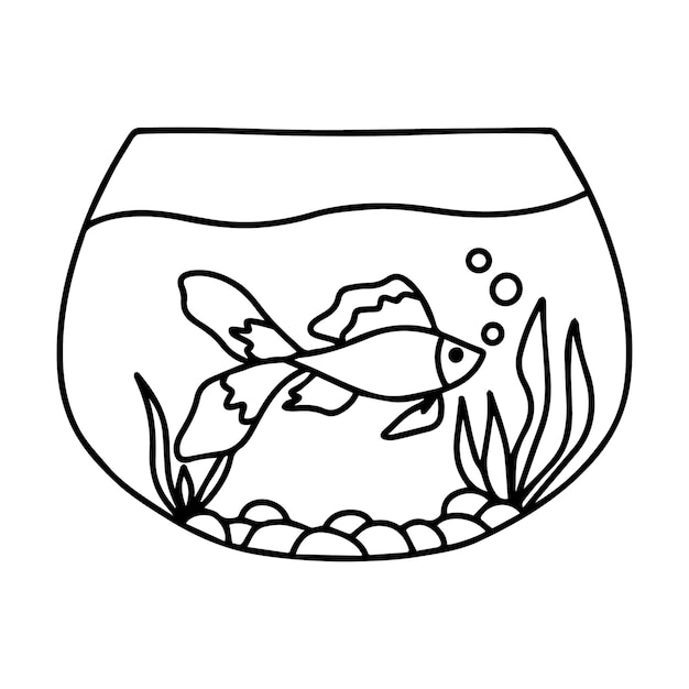 Goudvis in een aquarium vectorillustratie doodle stijl twee goudvissen aquarium met algen