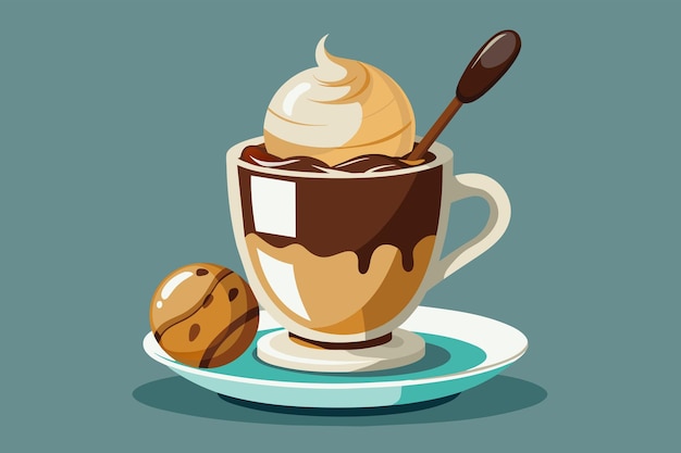 Vector a gourmet affogato featuring a scoop of velvety vanilla gelato drowned in a shot of freshly brewed espresso