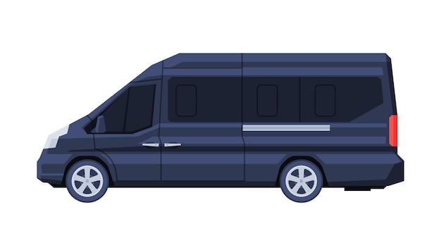 Vector government mini van vehicle black presidential auto luxury business transportation side view flat vector illustration