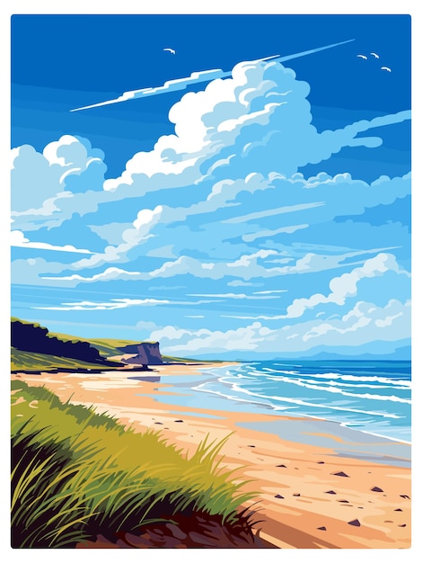 Vector gower peninsula aonb vintage travel poster souvenir postcard portrait painting wpa illustration