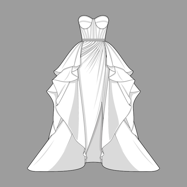 Gown With Train Flat Sketch