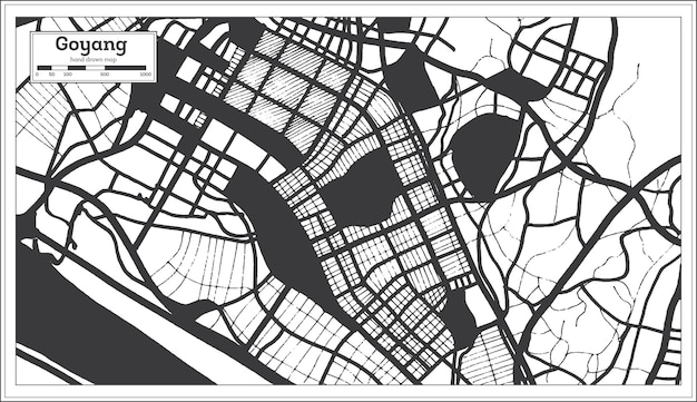 Mappa della città di goyang corea del sud in bianco e nero in stile retrò. mappa di contorno. illustrazione vettoriale.