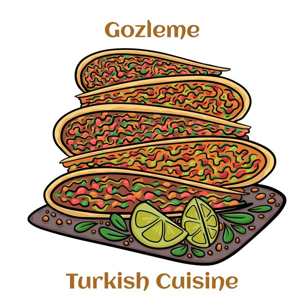 Gozleme is Turks gebak Versgebakken smakelijke Turkse tortilla's Gozleme met fetakaas Turkse keuken
