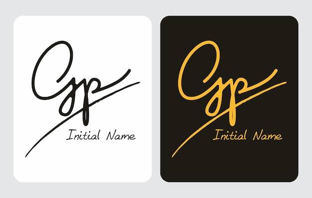 Gp G p initial handwriting Gp initial handwriting signature logo template vector hand lettering