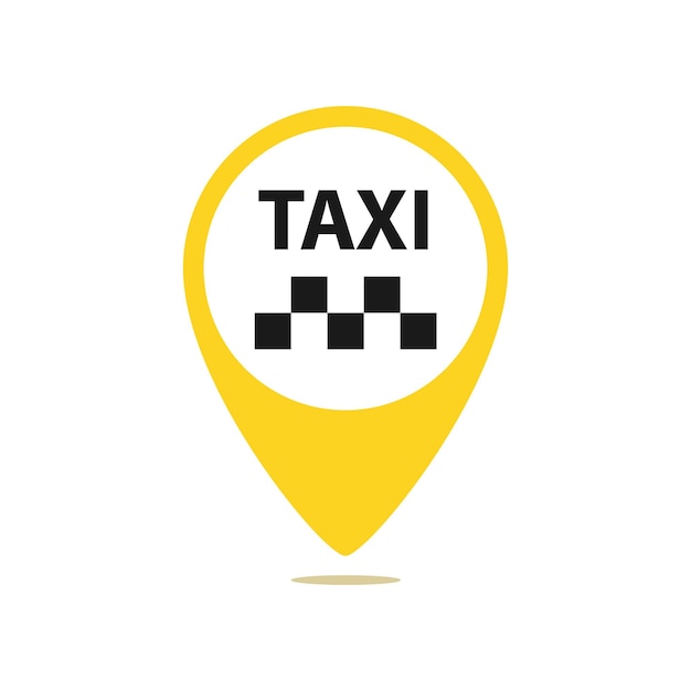 Gps-aanwijzerkaart met taxipictogram. Gele ronde vormen op witte achtergrond. Vector illustratie web design element.