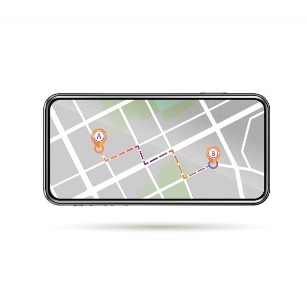 Gps icon A to B showing in street map on mobile screen isolate white background