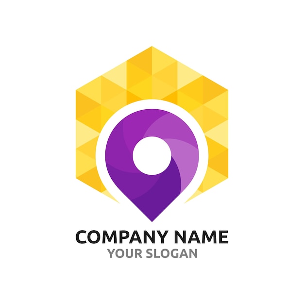 GPS location and hexagonal geometric logo vector