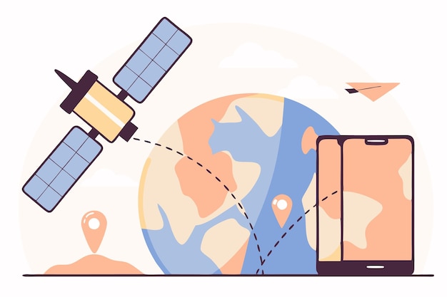 GPS 위치 위성 서비스 일러스트레이션 터 백색 배경
