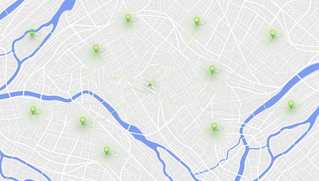 자신의 집으로 가는 GPS 지도 내비게이션 도시의 상세 보기 장식 그래픽 관광 지도