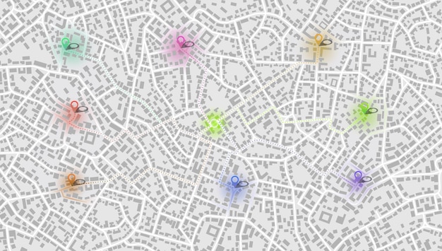 Gps map navigation to own house  Detailed view of city Decorative graphic tourist map