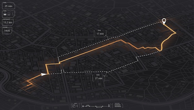 Gps-навигация по карте. вид сверху на карту зданий. отслеживание местоположения автомобиля. абстрактный фон.