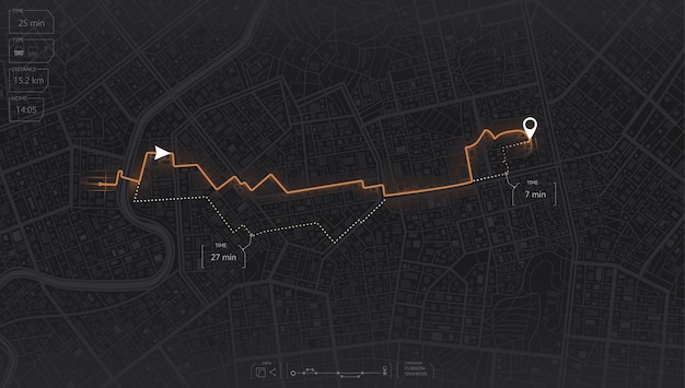 Gps map navigation. View from above the map buildings. Tracking car location. Abstract background.