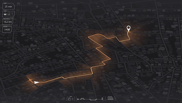 Gps map navigation. View from above the map buildings. Tracking car location. Abstract background.