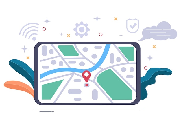 Gps-navigatiekaart en kompas op locatiezoektoepassing toont de positie of route die u gaat. achtergrond vectorillustratie