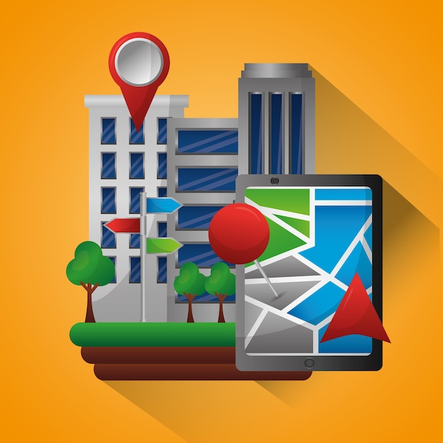 Vector gps navigation application buildings technology app pin maps