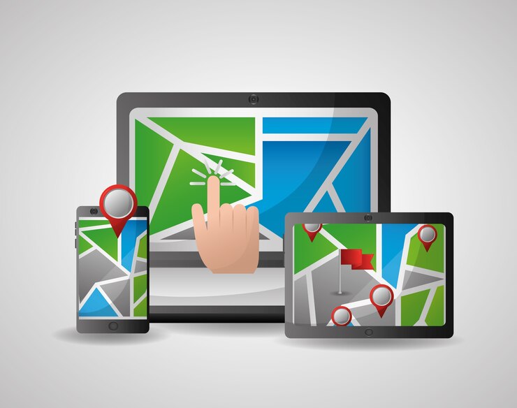 Vector gps navigation application technology colouring place arrival location