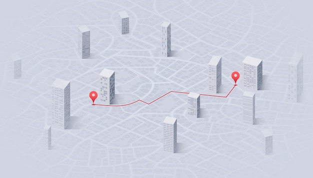 Планирование маршрута доставки GPS-навигации Планирование навигации между несколькими поями Изометрический городской пейзаж