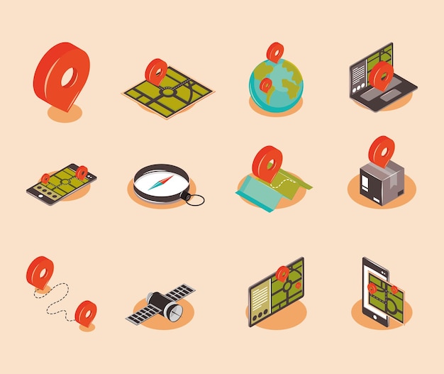 Vector gps navigation icons pack