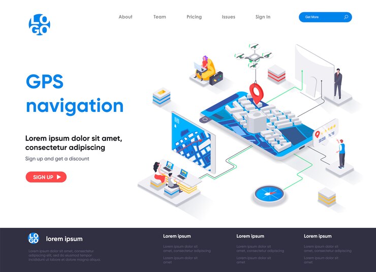 Vector gps navigation isometric landing page template