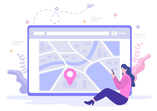 gps navigation map and compass on location search application shows the position or route you are going. background vector illustration