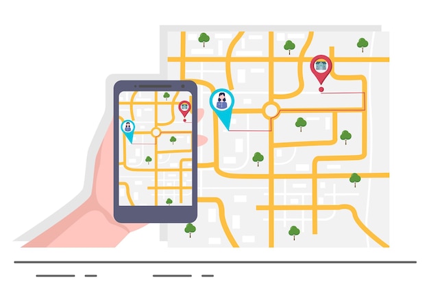 Gps navigation map and compass on location search application shows the position or route you are going. background vector illustration