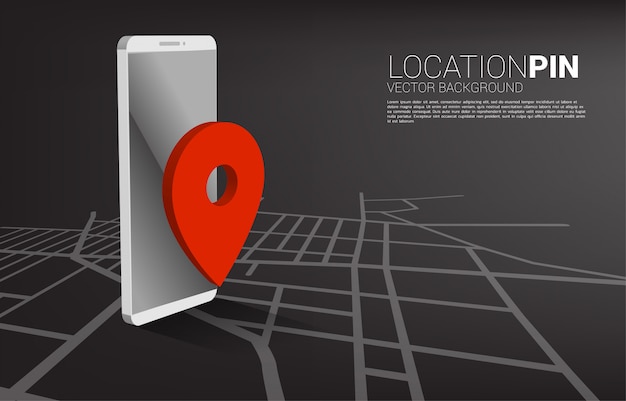 Pin marker gps e applicazione per telefono cellulare. concetto di posizione e luogo della struttura, tecnologia gps