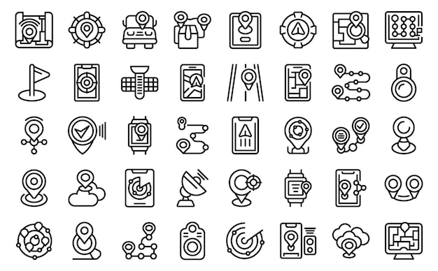 GPS tracker icons set outline vector Car geolocation