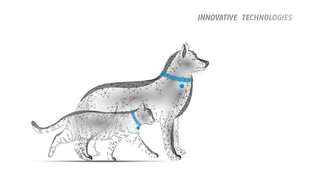 벡터 애완동물용 gps 트래커, 고양이 및 개 기술, 지도를 찾는 모바일 앱, 건강 스캔 및 수의사