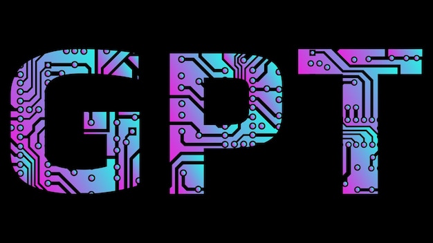 黒の背景に分離された PCB トラックからの GPT テキスト アウトライン チャット GPT 人工知能ソフトウェア OpenAI 会社ベクトル