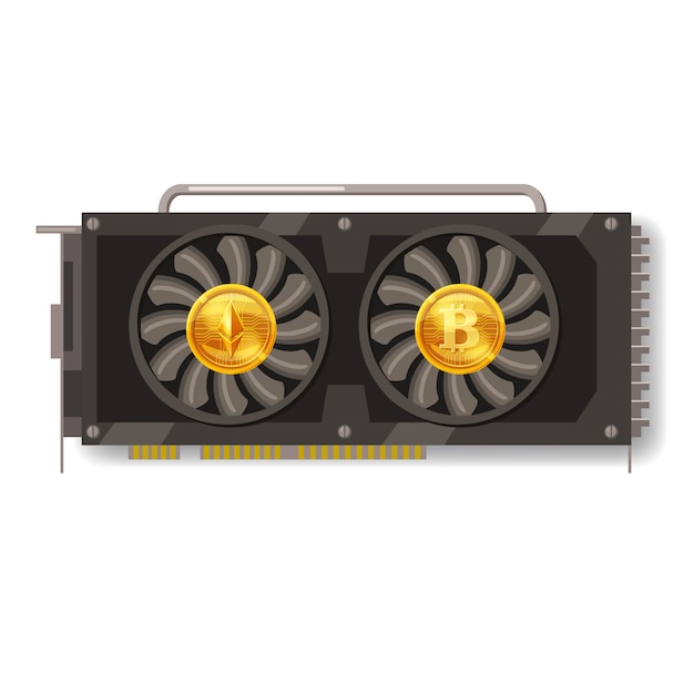 Videocamera gpu per mining icona isolata. tecnologia blockchain e denaro digitale, bitcoin, ethereum, criptovaluta