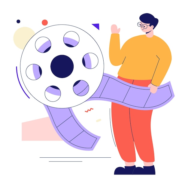 Grab animated flat illustration of movie reel