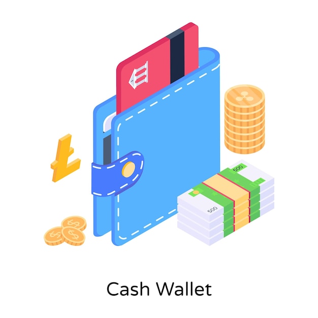 Grab this amazing isometric design of cash wallet