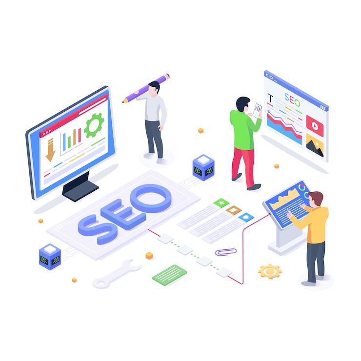 Vector grab this amazing isometric illustration of seo services