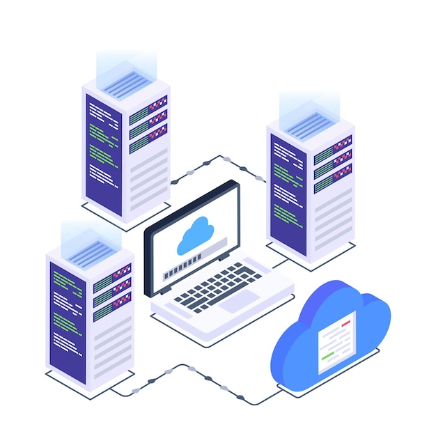 Grab this creative isometric icon of cloud computing network