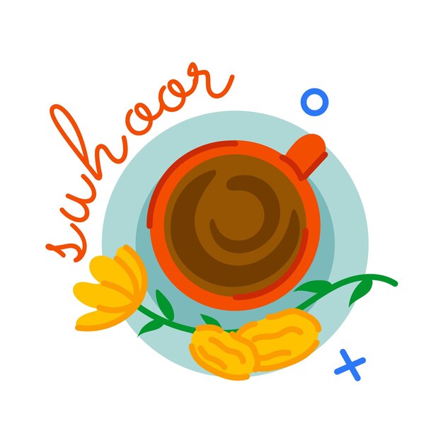 Vector grab this flat sticker of suhoor tea