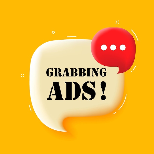 Grabbing ads Speech bubble with Grabbing ads text 3d 삽화 비즈니스 및 광고를 위한 팝 아트 스타일 벡터 라인 아이콘