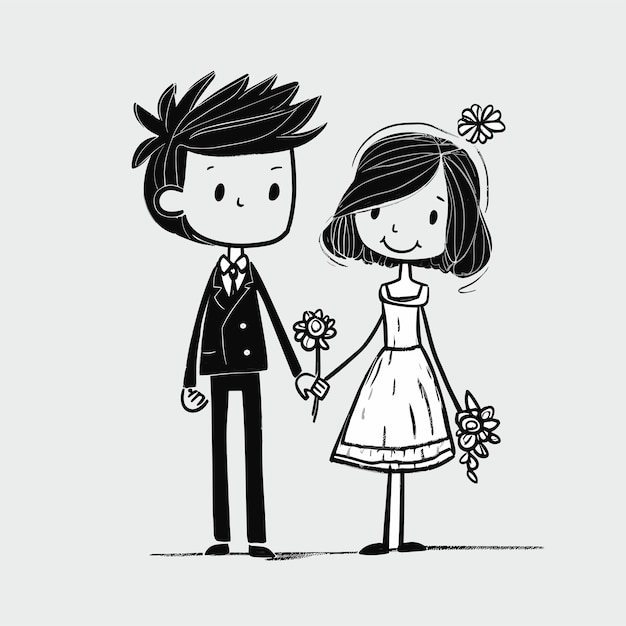 Vector graceful bride and handsome groom illustration