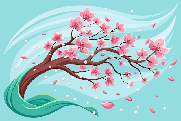 Graceful cherry blossoms cascading in the wind Illustration