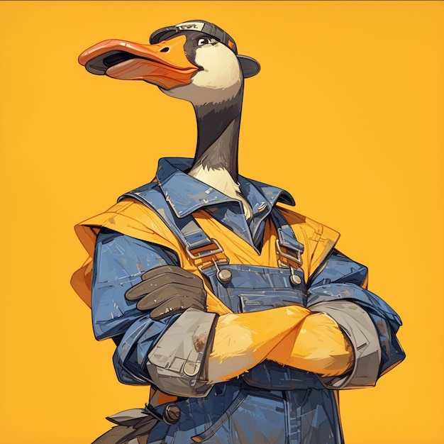 Vector a graceful goose sanitation worker cartoon style