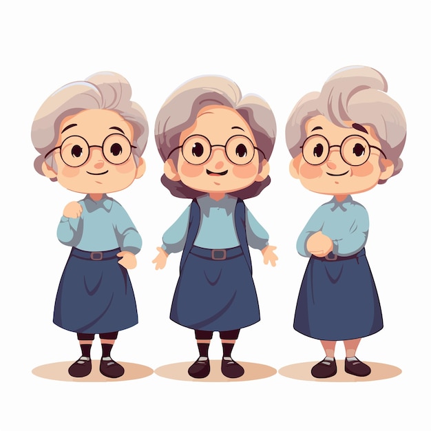 A graceful grandmother squats in this flat design