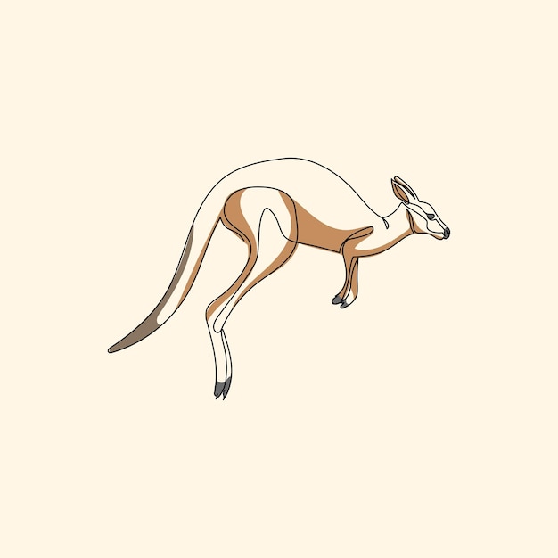 Vector graceful kangaroo jumping dance in line art