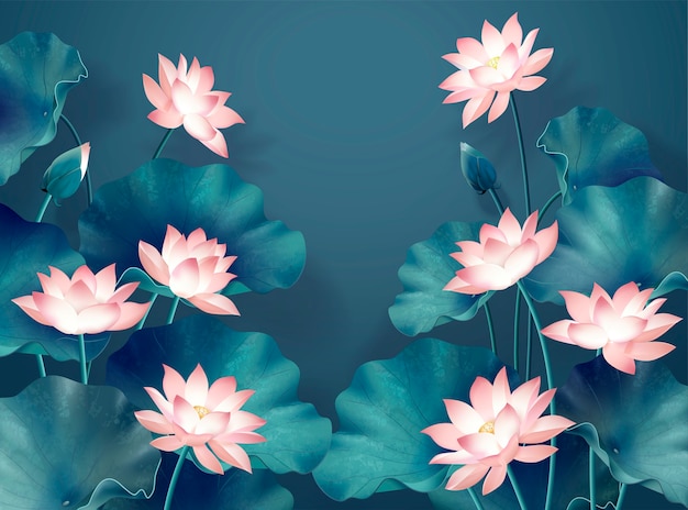 Vector graceful lotus pond background